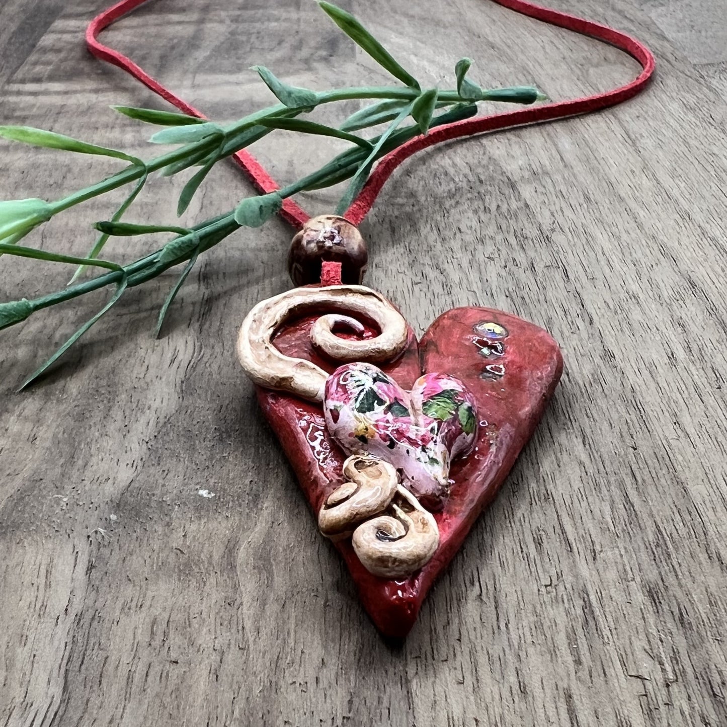 Heart's Delight | Red Heart-Shaped Polymer Clay Pendant Necklace