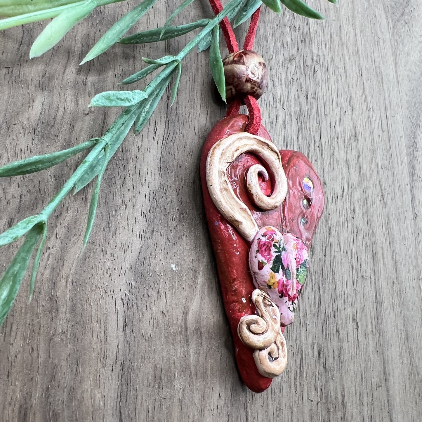 Heart's Delight | Red Heart-Shaped Polymer Clay Pendant Necklace