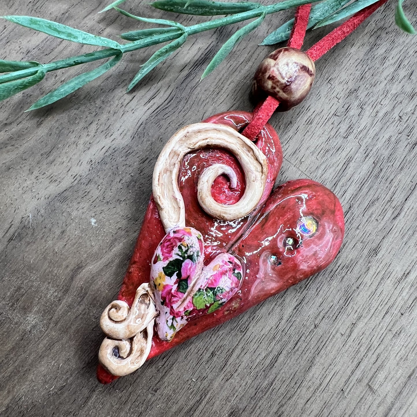 Heart's Delight | Red Heart-Shaped Polymer Clay Pendant Necklace