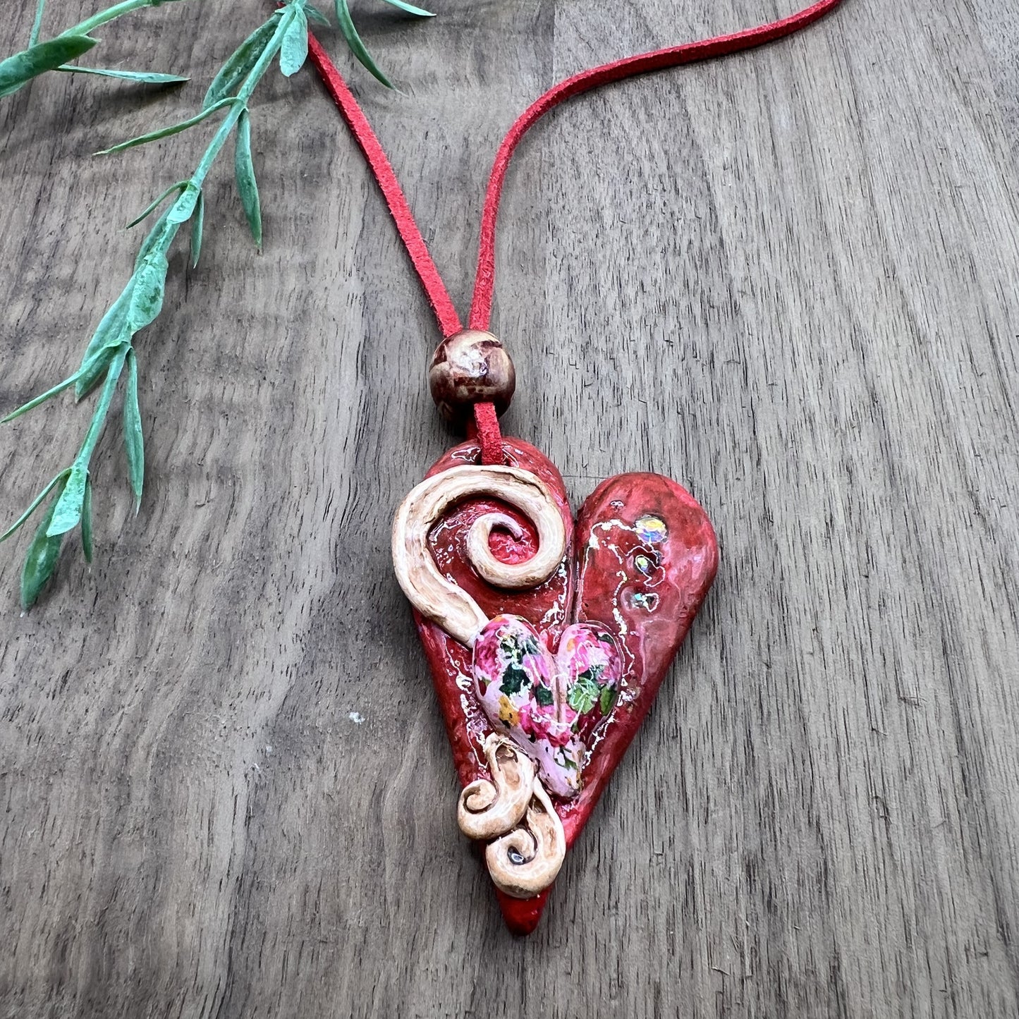 Heart's Delight | Red Heart-Shaped Polymer Clay Pendant Necklace