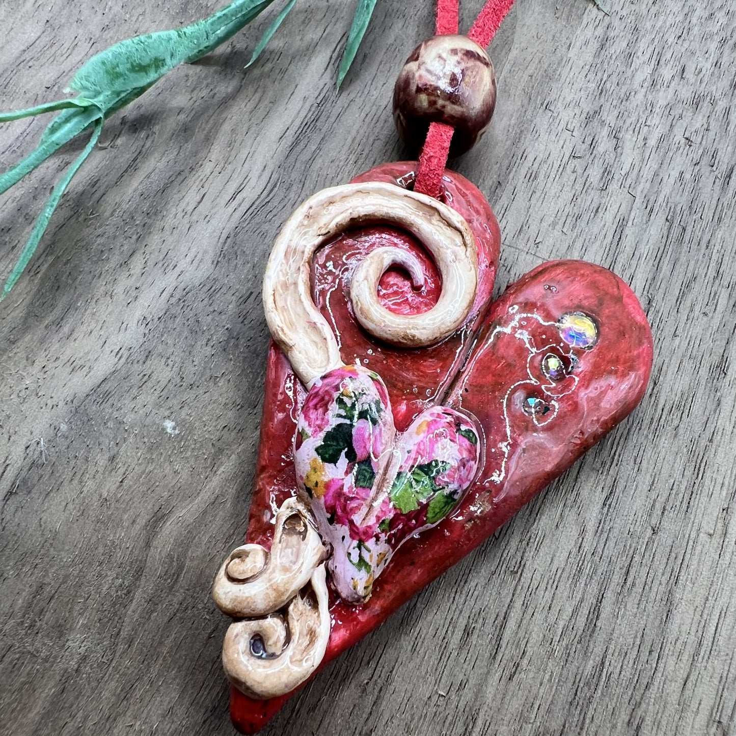 Heart's Delight | Red Heart-Shaped Polymer Clay Pendant Necklace