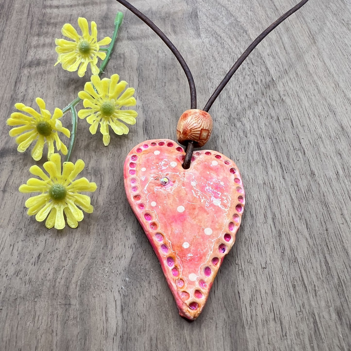 Coral Passion | Heart-Shaped Polymer Clay Pendant Necklace