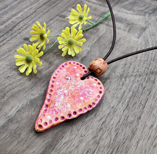 Coral Passion | Heart-Shaped Polymer Clay Pendant Necklace