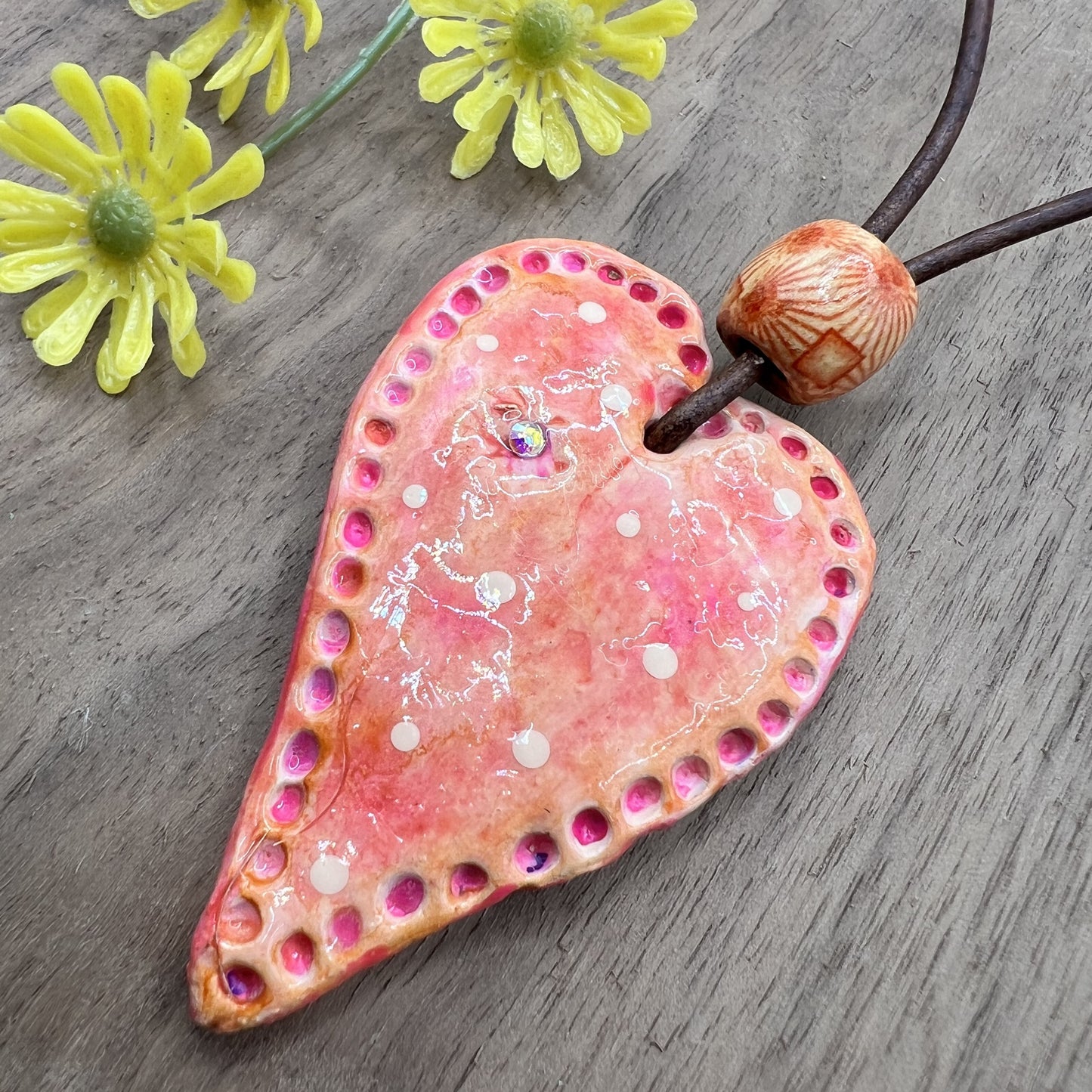 Coral Passion | Heart-Shaped Polymer Clay Pendant Necklace