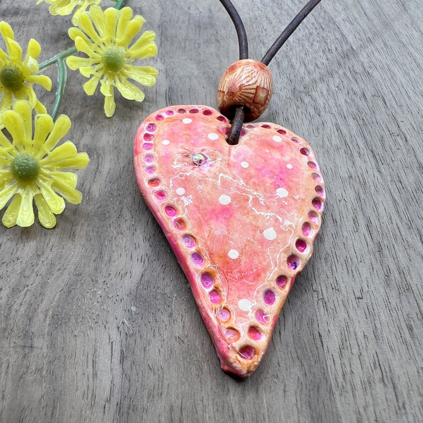 Coral Passion | Heart-Shaped Polymer Clay Pendant Necklace