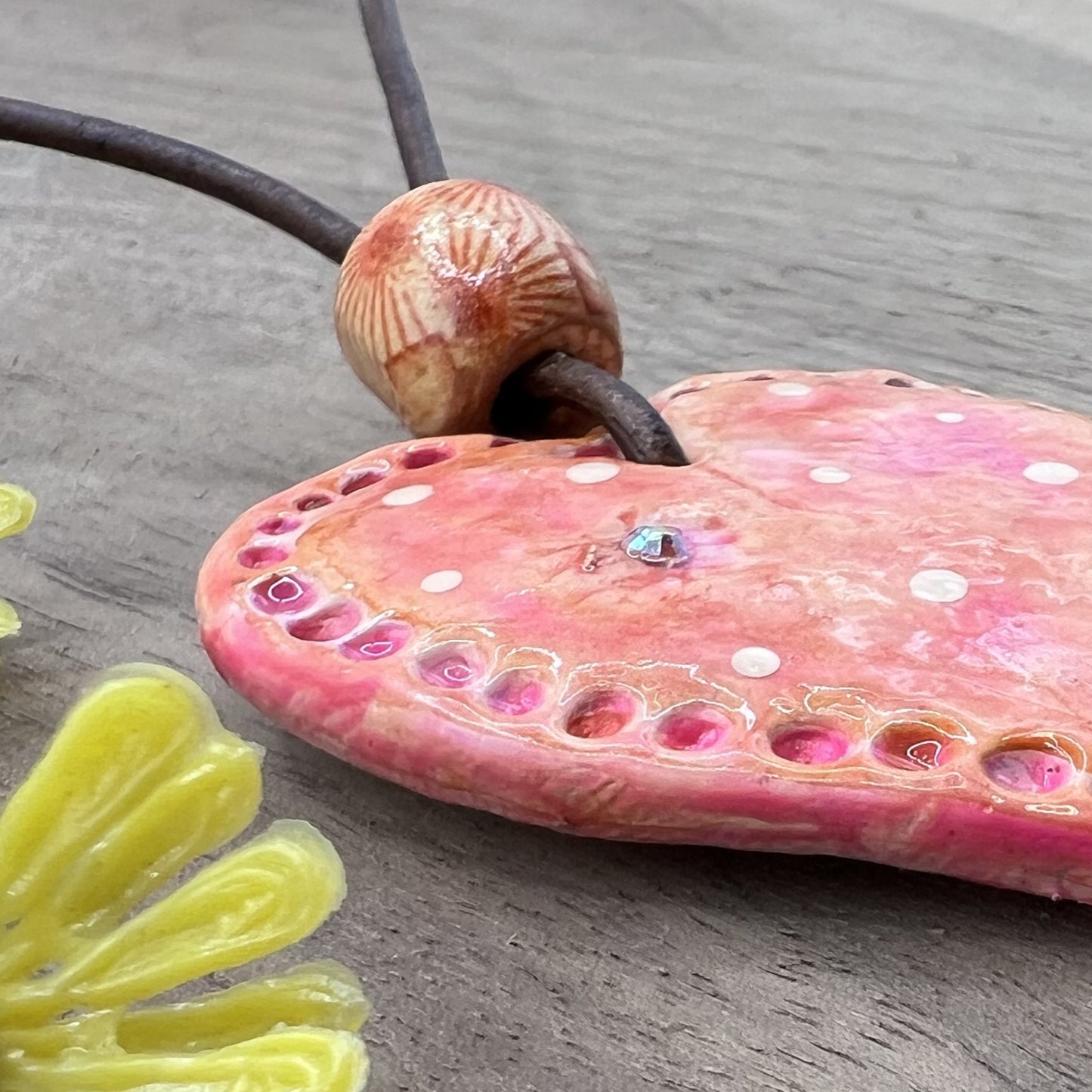 Coral Passion | Heart-Shaped Polymer Clay Pendant Necklace