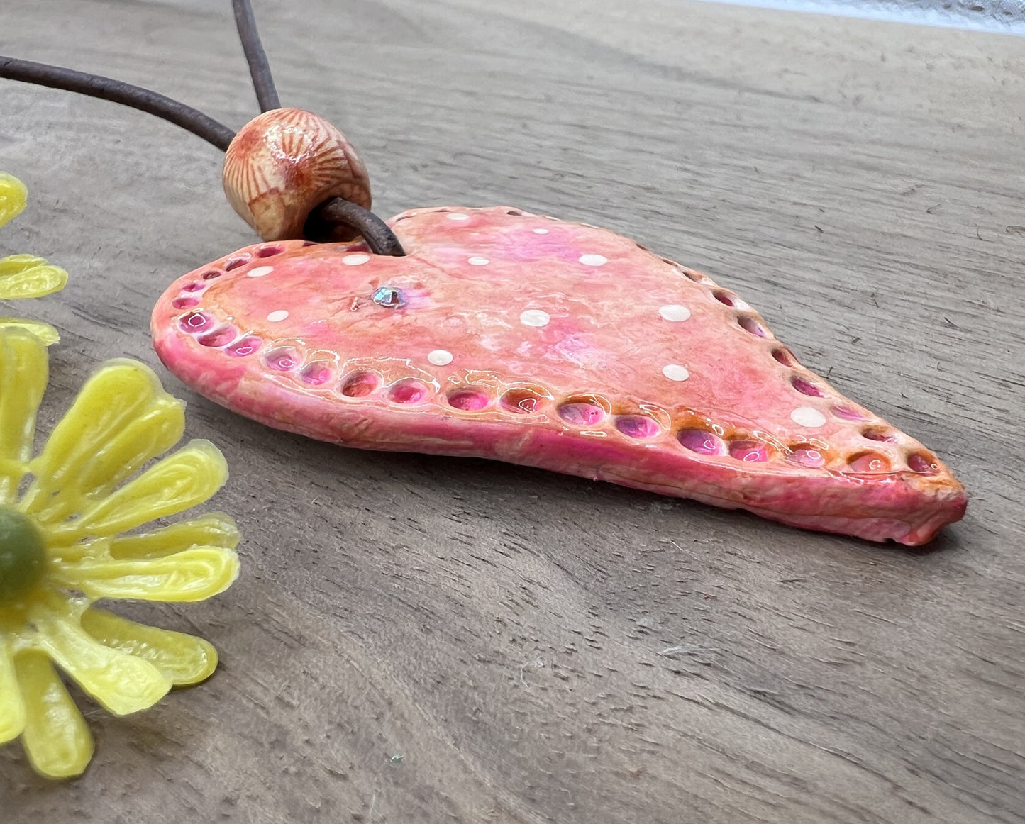 Coral Passion | Heart-Shaped Polymer Clay Pendant Necklace