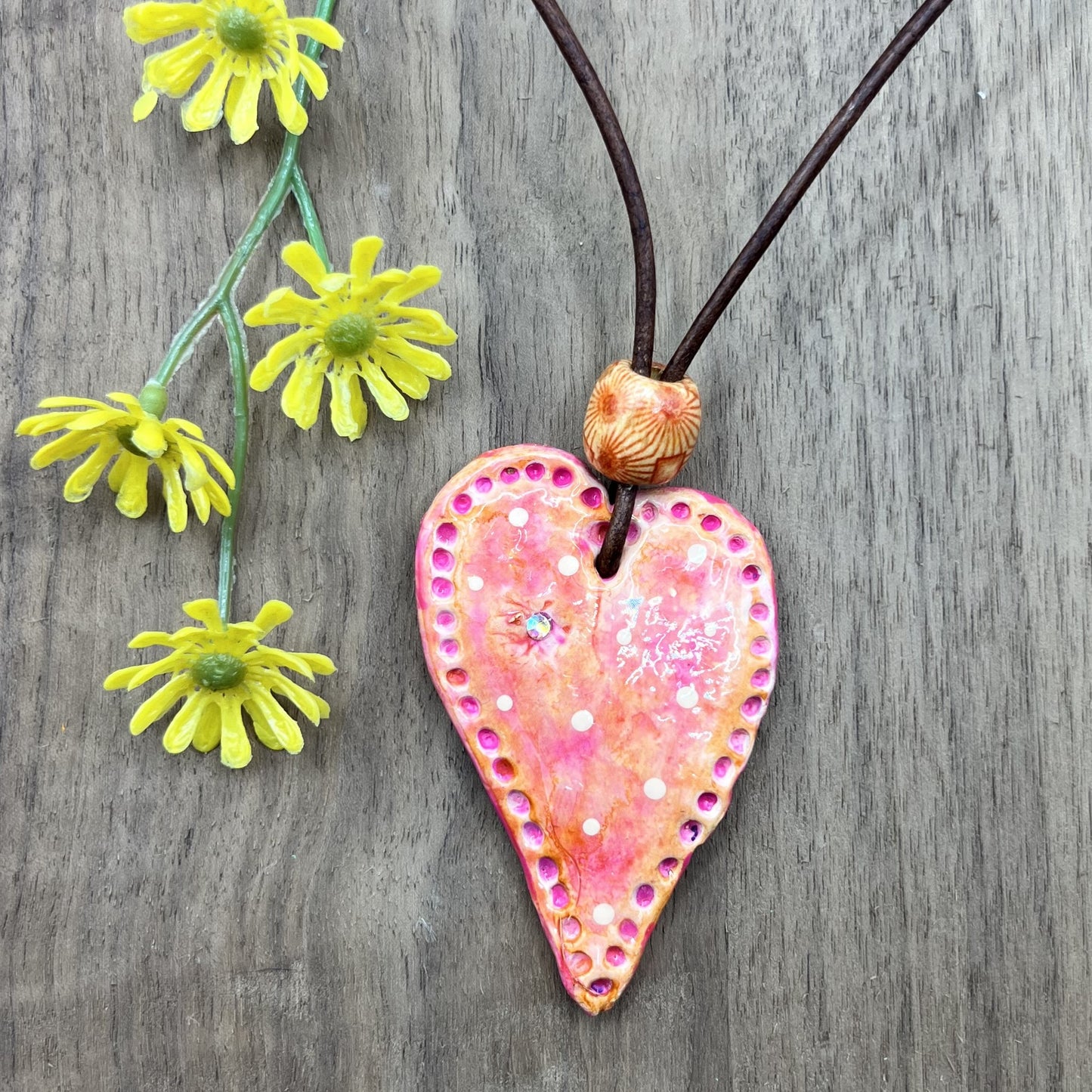 Coral Passion | Heart-Shaped Polymer Clay Pendant Necklace